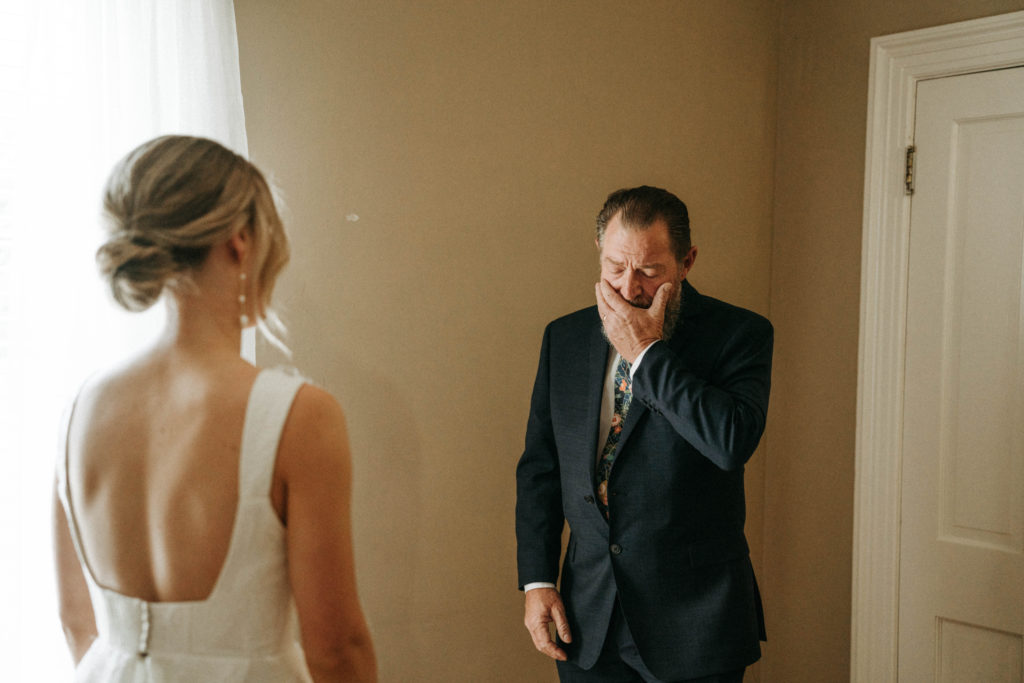 FIrst look with Father duirng Northern California Wedding captured by Krista K Photos