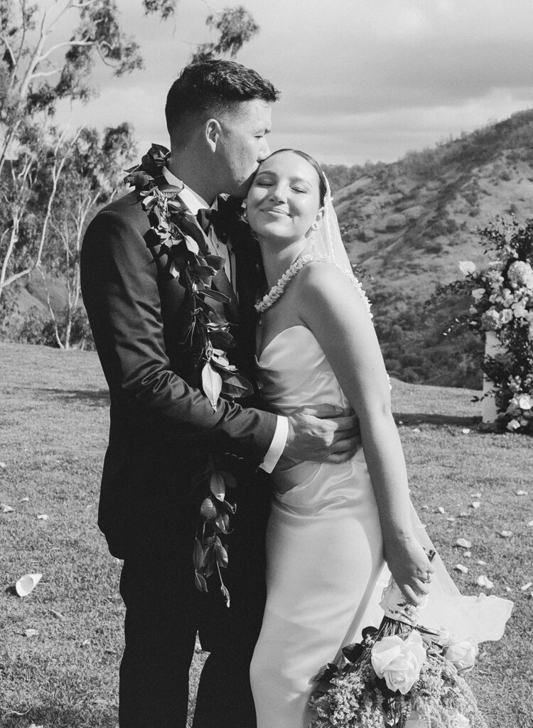 Black and white Oahu bridal portrait