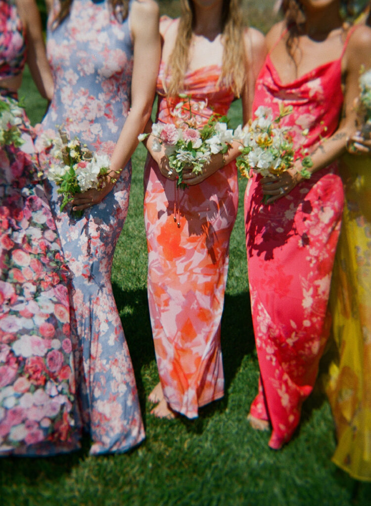 Vibrant floral bridesmaid dresses at Greengate wedding