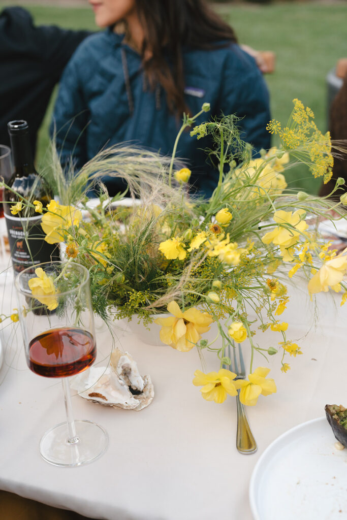 Vibrant San Luis Obispo wedding weekend welcome dinner florals