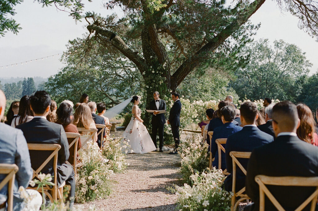 Wide view of elevated Sonoma, CA, wedding ceremony