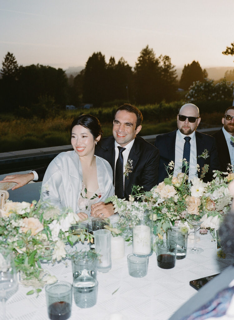 Candid shot of bride and groom during Sonoma wedding reception